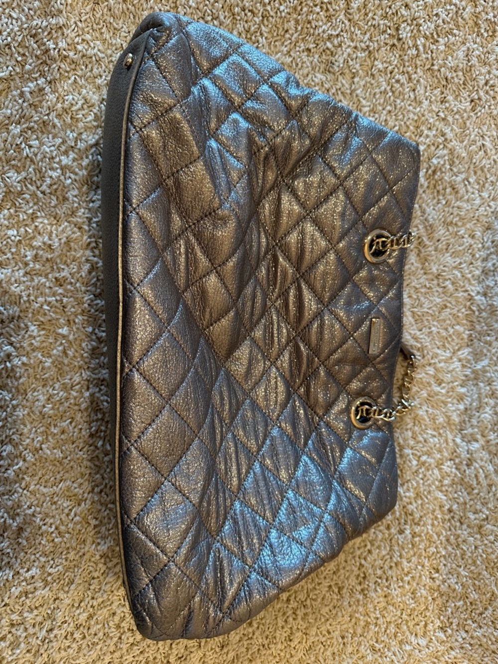 Metallic Silver Tote with Chain Accents